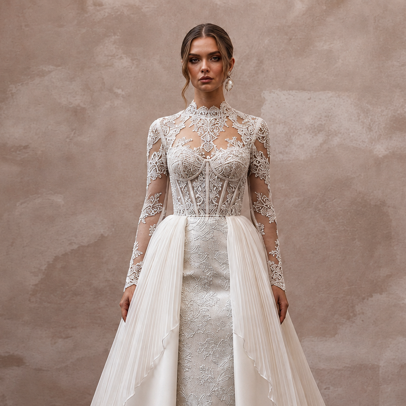 Elegant Bridal Gowns with Luxurious Fabric Combinations
