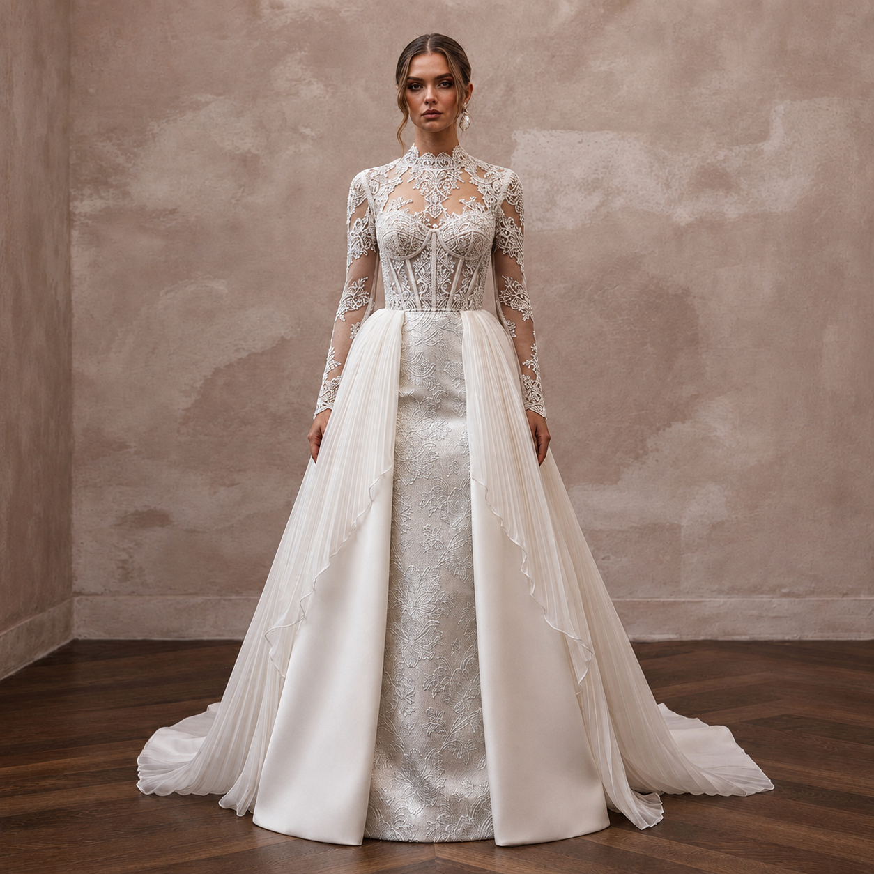 Elegant Bridal Gowns with Luxurious Fabric Combinations Main image