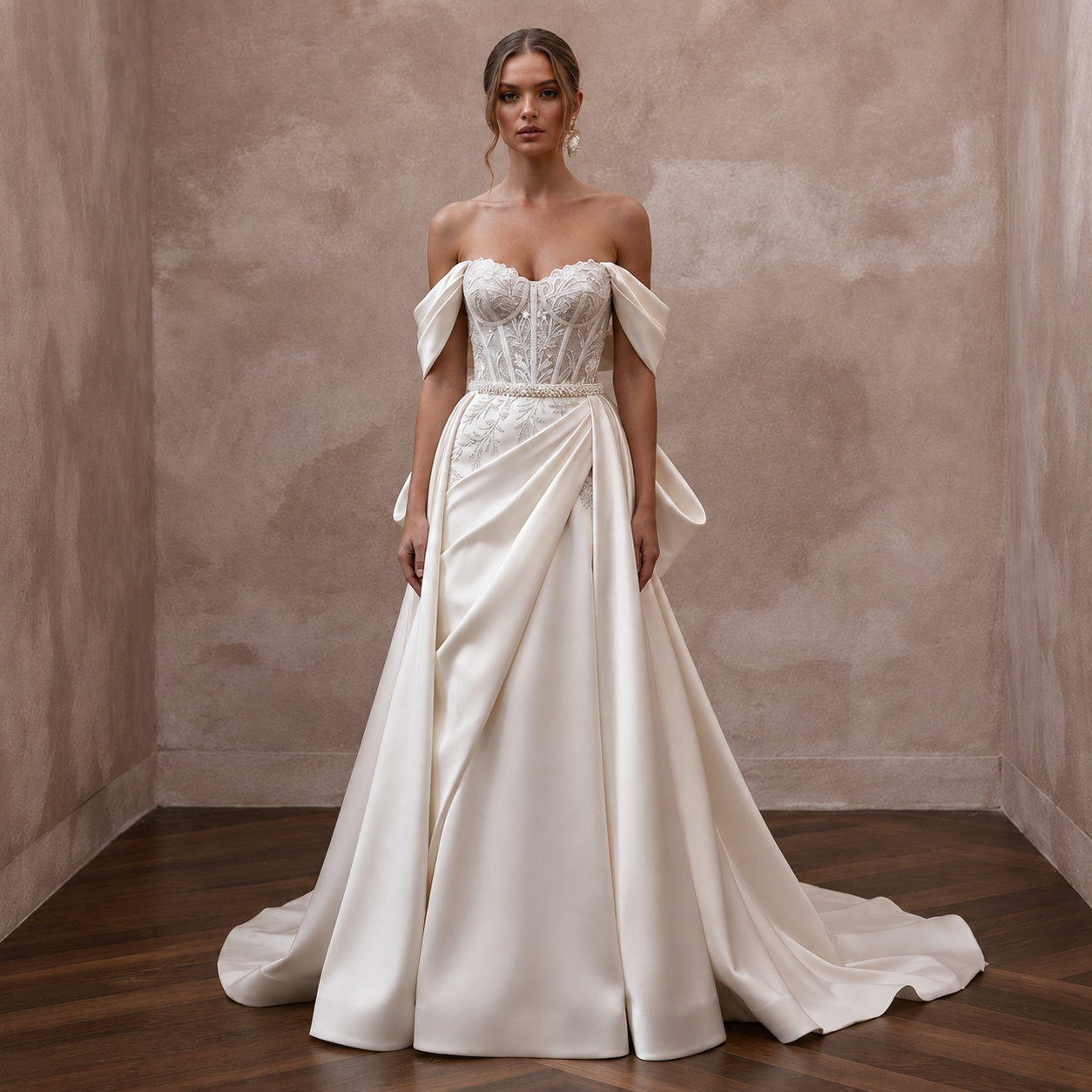 Elegant Bridal Gowns with Soft Draped Satin Sleeves