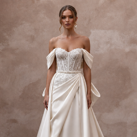 Elegant Bridal Gowns with Soft Draped Satin Sleeves