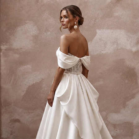 Elegant Bridal Gowns with Soft Draped Satin Sleeves - Apparel & Accessories > Clothing > Wedding & Bridal Party Dresses > Wedding Dresses - Mignonette Bridal