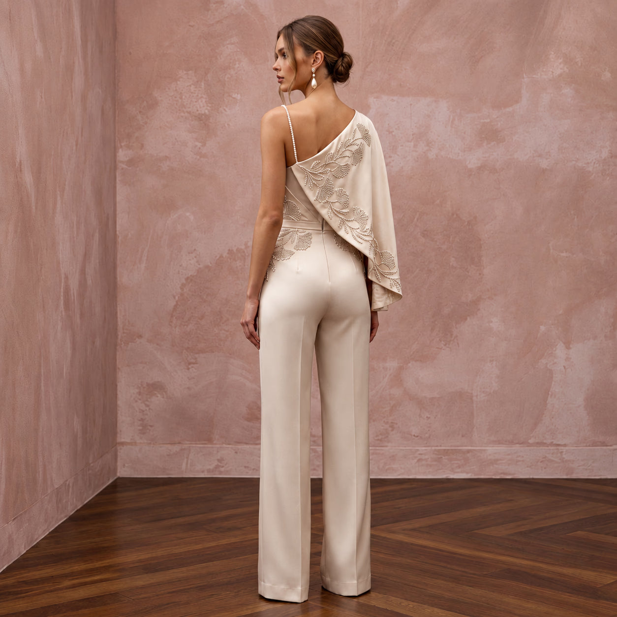 Elegant Champagne Silk Bridal Jumpsuit for Civil Wedding Ceremony Secondary image