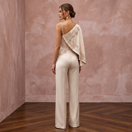 Elegant Champagne Silk Bridal Jumpsuit for Civil Wedding Ceremony
