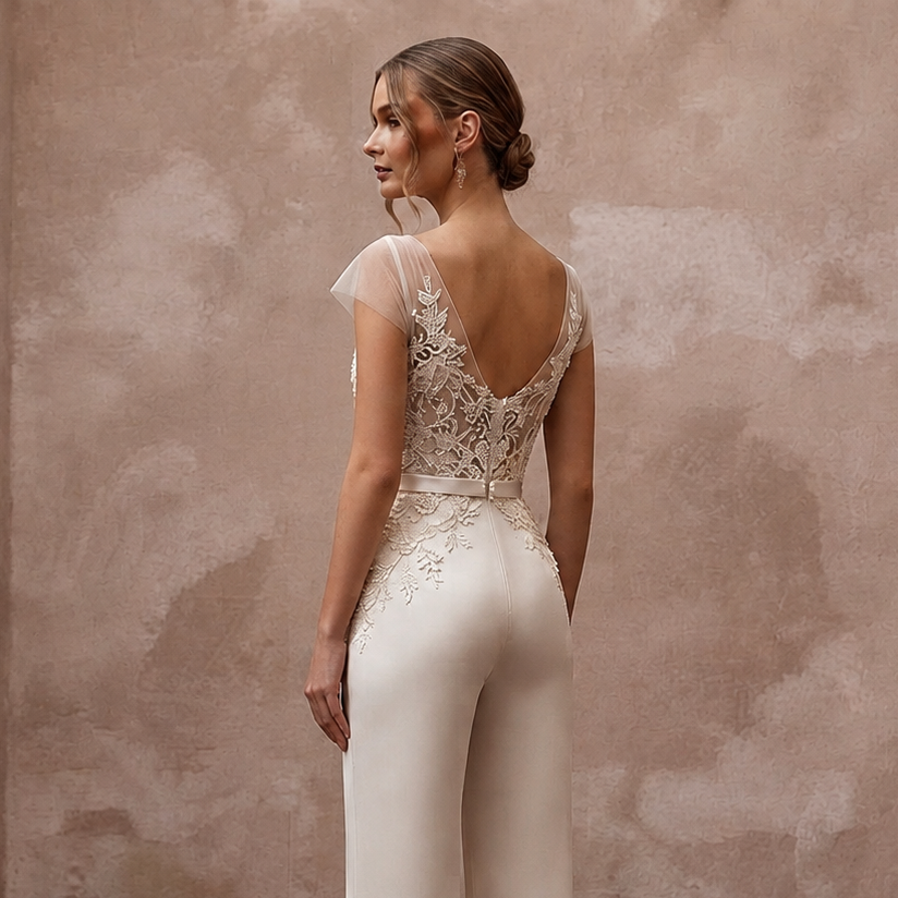 Elegant Champagne Silk Jumpsuit for Civil Wedding Ceremony