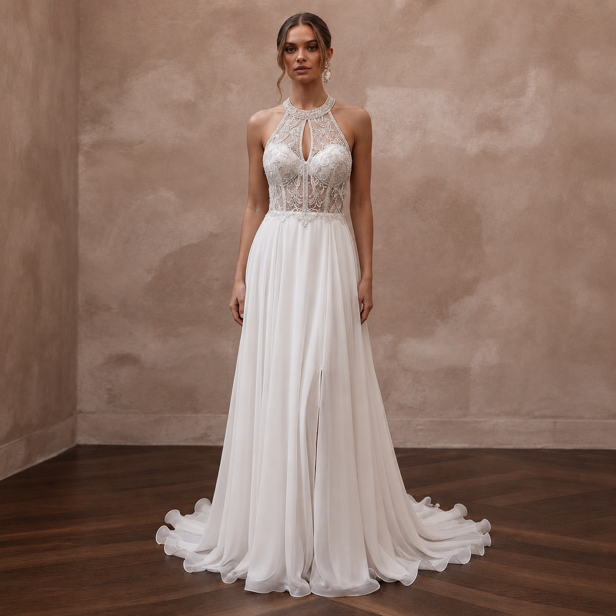 Elegant Chiffon A-Line Wedding Dress for a Beach Wedding Main image