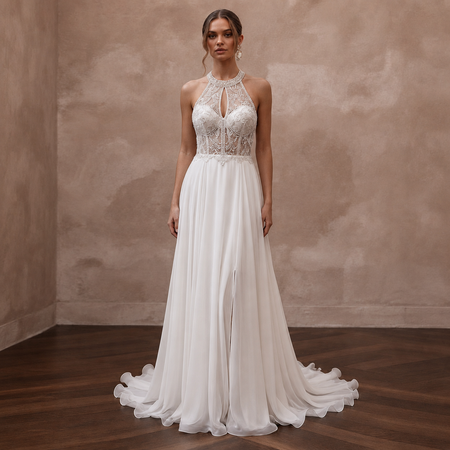 Elegant Chiffon A-Line Wedding Dress for a Beach Wedding