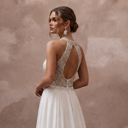 Elegant Chiffon A-Line Wedding Dress for a Beach Wedding