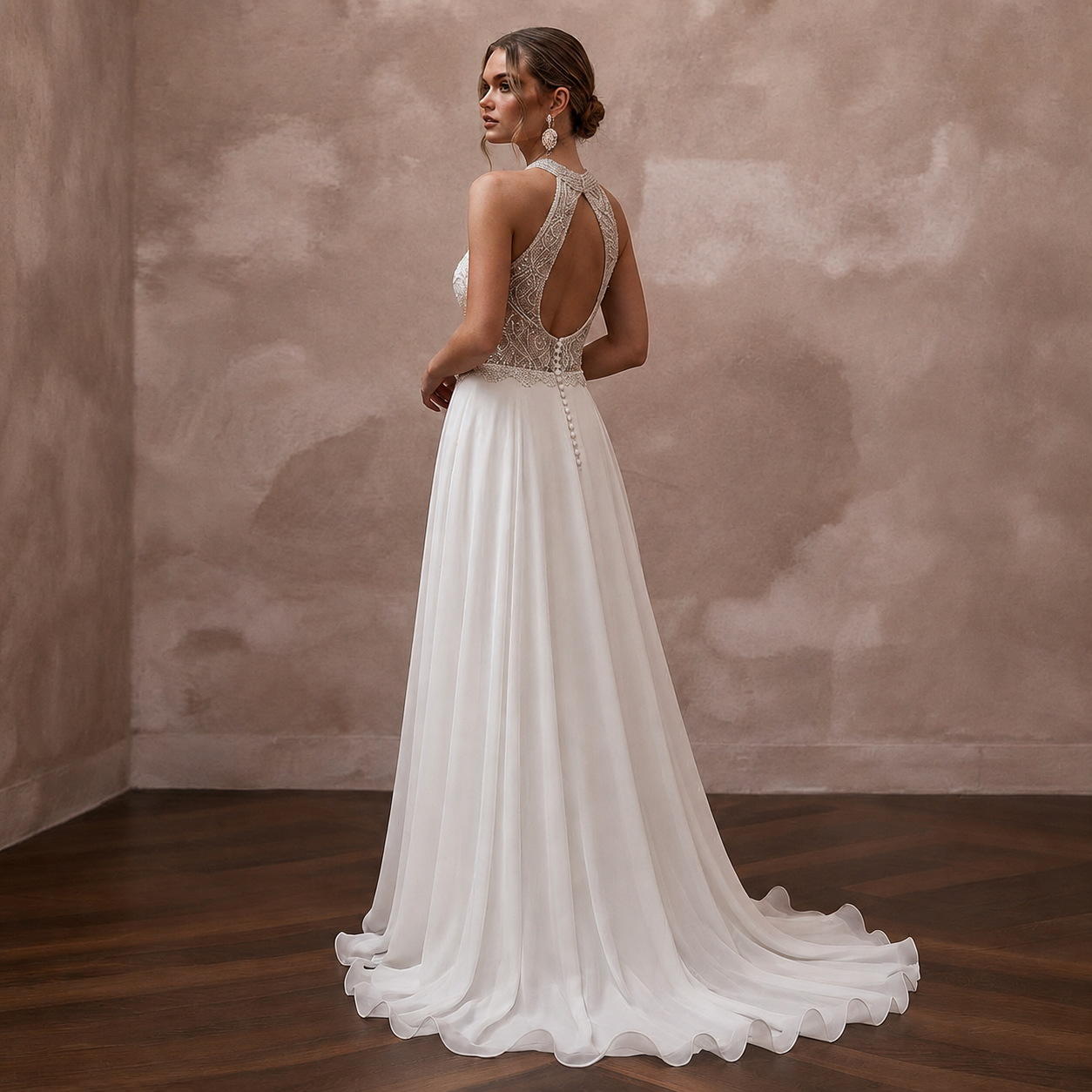 Elegant Chiffon A-Line Wedding Dress for a Beach Wedding Secondary image