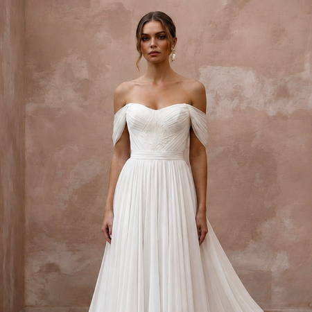 Elegant Chiffon Bridal Dress for a European Coastal Wedding