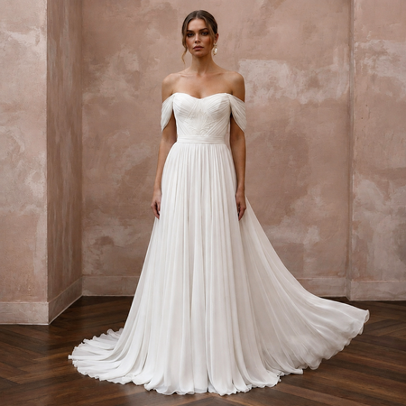 Elegant Chiffon Bridal Dress for a European Coastal Wedding
