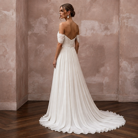 Elegant Chiffon Bridal Dress for a European Coastal Wedding