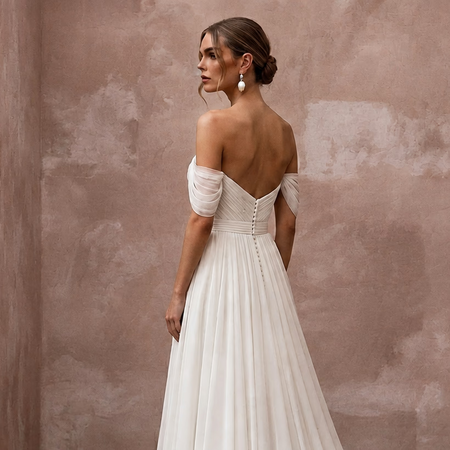 Elegant Chiffon Bridal Dress for a European Coastal Wedding - Apparel & Accessories > Clothing > Wedding & Bridal Party Dresses > Wedding Dresses - Mignonette Bridal