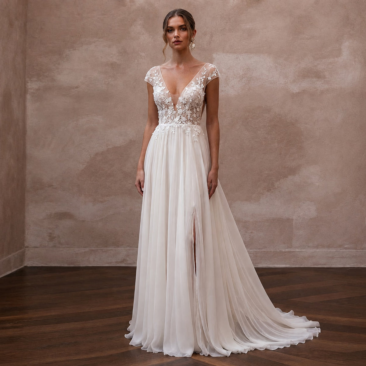 Elegant Chiffon Bridal Dress for a Romantic Vineyard Wedding - Apparel & Accessories > Clothing > Wedding & Bridal Party Dresses > Wedding Dresses - Mignonette Bridal Main image