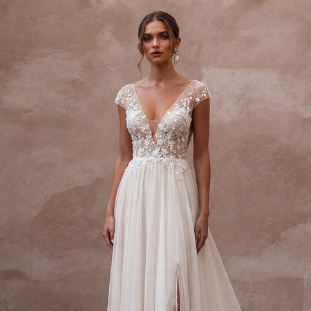 Elegant Chiffon Bridal Dress for a Romantic Vineyard Wedding - Apparel & Accessories > Clothing > Wedding & Bridal Party Dresses > Wedding Dresses - Mignonette Bridal