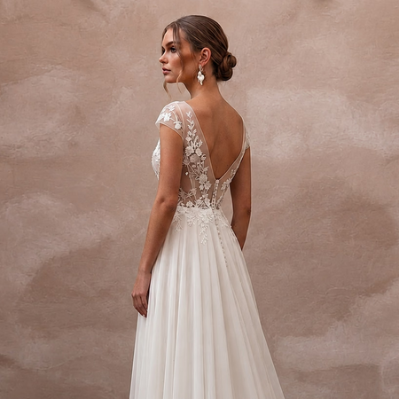 Elegant Chiffon Bridal Dress for a Romantic Vineyard Wedding - Apparel & Accessories > Clothing > Wedding & Bridal Party Dresses > Wedding Dresses - Mignonette Bridal