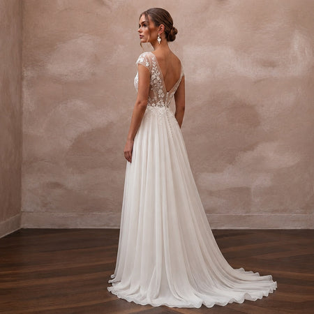 Elegant Chiffon Bridal Dress for a Romantic Vineyard Wedding - Apparel & Accessories > Clothing > Wedding & Bridal Party Dresses > Wedding Dresses - Mignonette Bridal