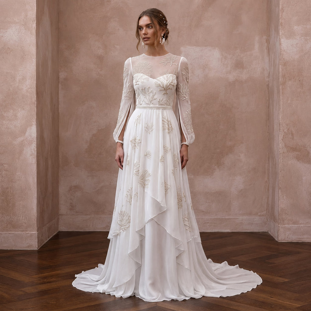 Elegant Chiffon Bridal Gown for an Intimate Destination Wedding