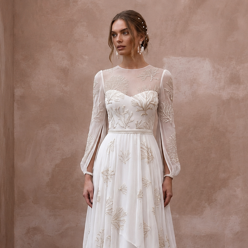 Elegant Chiffon Bridal Gown for an Intimate Destination Wedding