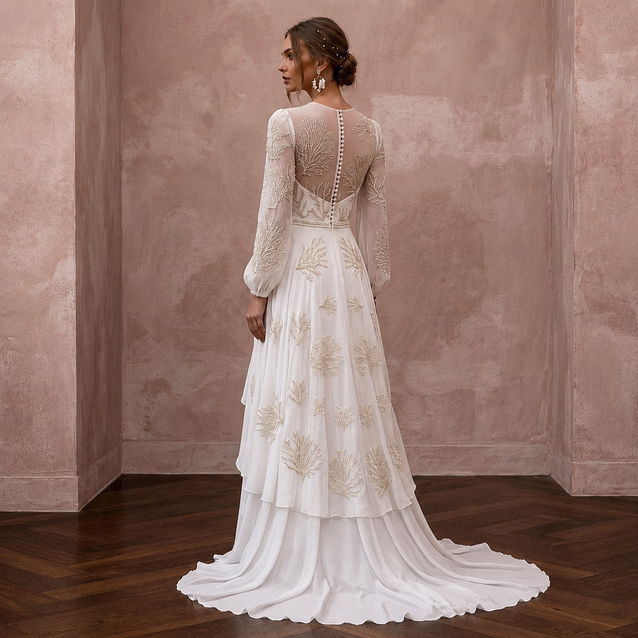 Elegant Chiffon Bridal Gown for an Intimate Destination Wedding