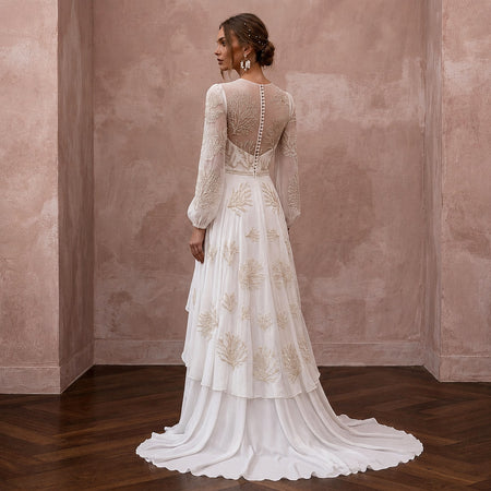 Elegant Chiffon Bridal Gown for an Intimate Destination Wedding