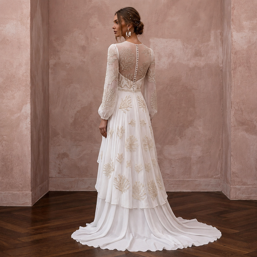 Elegant Chiffon Bridal Gown for an Intimate Destination Wedding