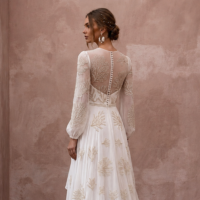 Elegant Chiffon Bridal Gown for an Intimate Destination Wedding