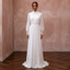White chiffon wedding dress with high neck, long sleeves, embroidered lace bodice