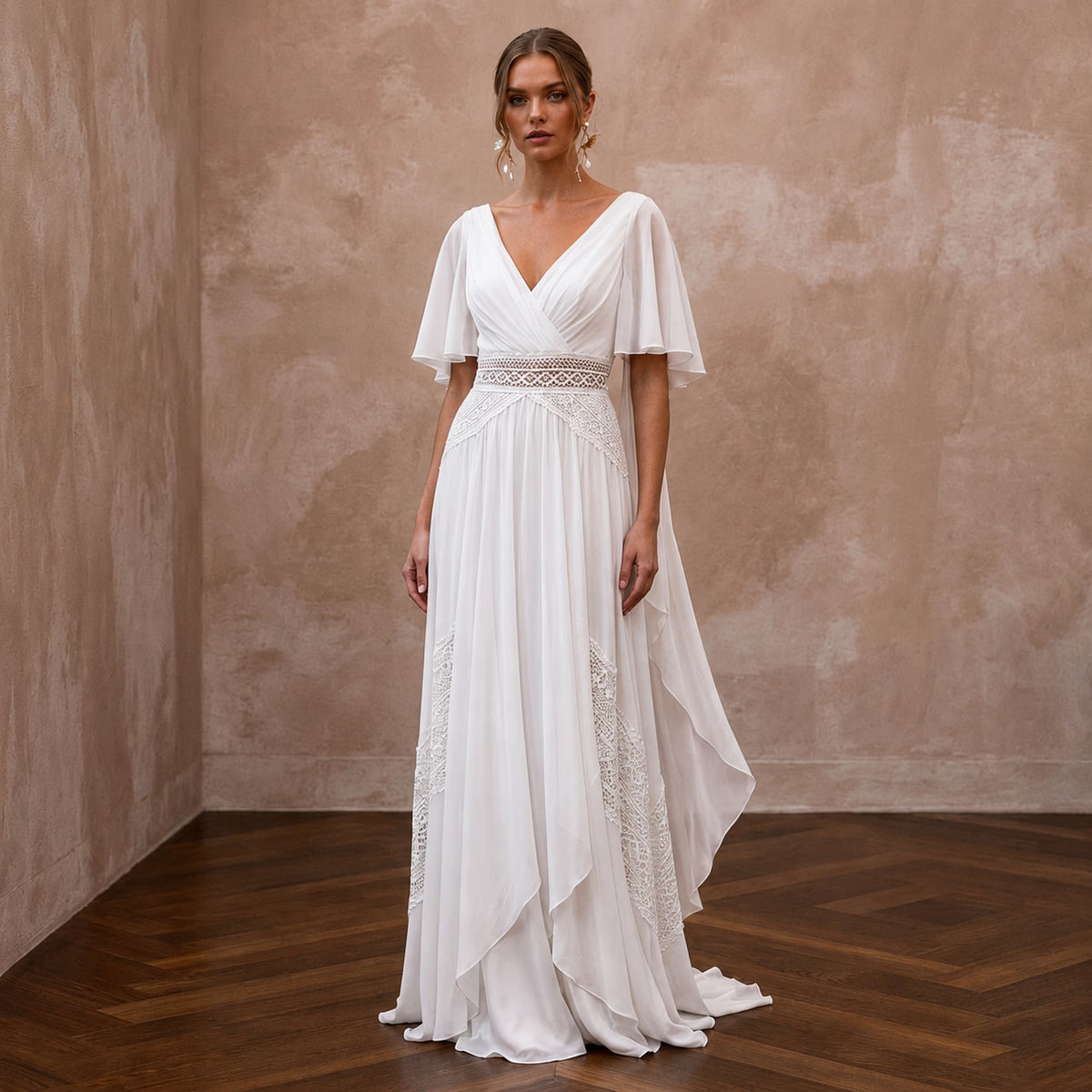 Elegant Chiffon Sheath Wedding Dress for a Beach Wedding - Apparel & Accessories > Clothing > Wedding & Bridal Party Dresses > Wedding Dresses - Mignonette Bridal Main image