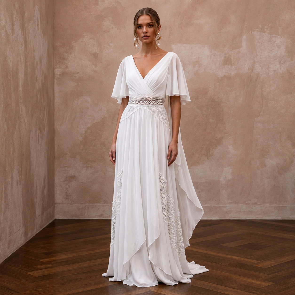 Elegant Chiffon Sheath Wedding Dress for a Beach Wedding - Apparel & Accessories > Clothing > Wedding & Bridal Party Dresses > Wedding Dresses - Mignonette Bridal