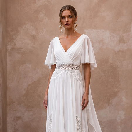Elegant Chiffon Sheath Wedding Dress for a Beach Wedding - Apparel & Accessories > Clothing > Wedding & Bridal Party Dresses > Wedding Dresses - Mignonette Bridal