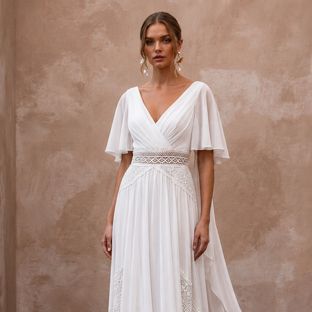 Elegant Chiffon Sheath Wedding Dress for a Beach Wedding - Apparel & Accessories > Clothing > Wedding & Bridal Party Dresses > Wedding Dresses - Mignonette Bridal