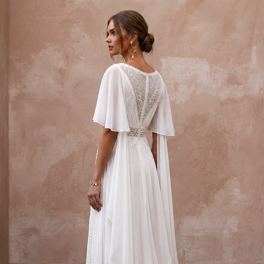 Elegant Chiffon Sheath Wedding Dress for a Beach Wedding - Apparel & Accessories > Clothing > Wedding & Bridal Party Dresses > Wedding Dresses - Mignonette Bridal