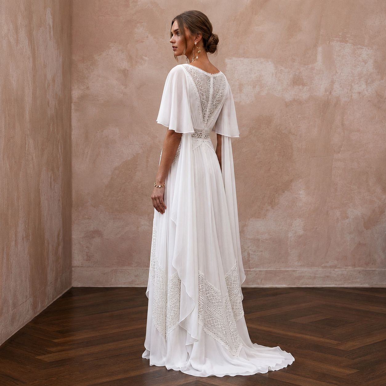 Elegant Chiffon Sheath Wedding Dress for a Beach Wedding - Apparel & Accessories > Clothing > Wedding & Bridal Party Dresses > Wedding Dresses - Mignonette Bridal