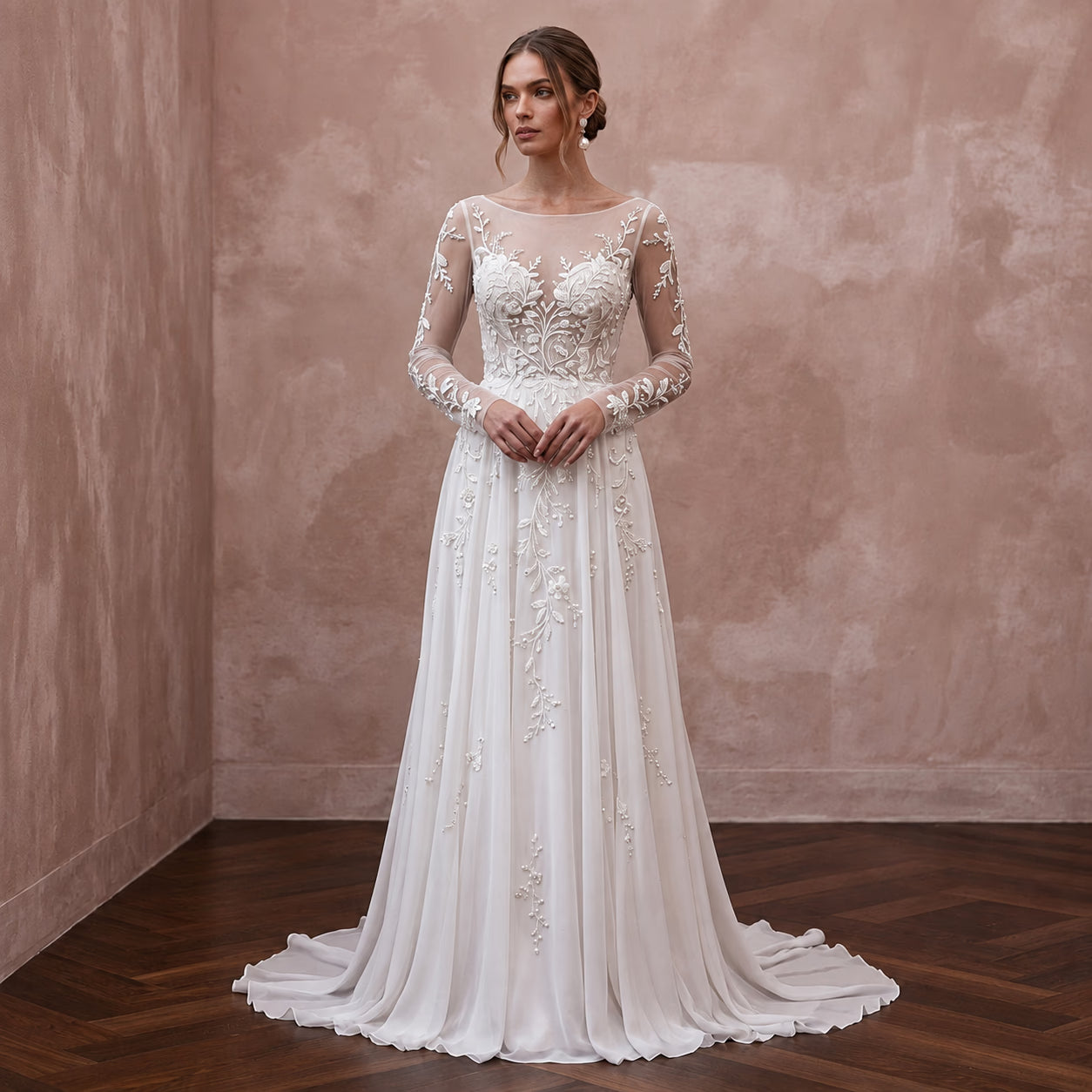 Elegant Chiffon Wedding Dress for a Civil Wedding