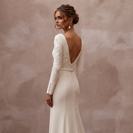 Elegant Cream Crepe de Chine Sheath for Post - Wedding Brunch - Apparel & Accessories > Clothing > Wedding & Bridal Party Dresses > Wedding Dresses - Mignonette Bridal