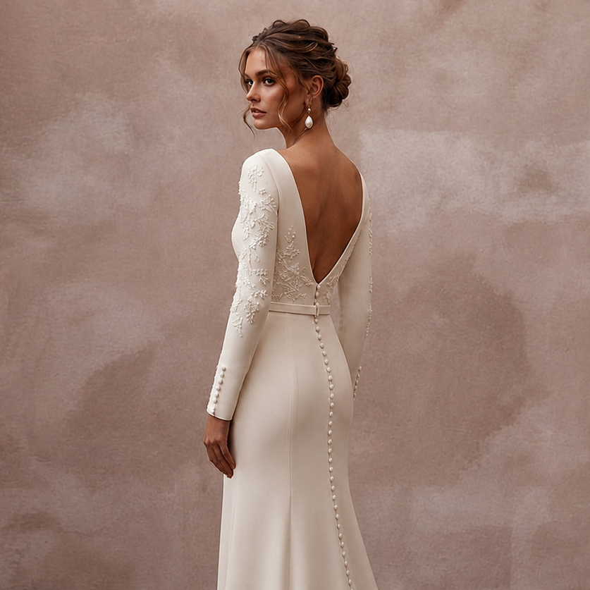 Elegant Cream Crepe de Chine Sheath for Post-Wedding Brunch