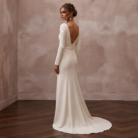 Elegant Cream Crepe de Chine Sheath for Post-Wedding Brunch