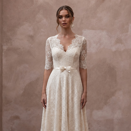 Elegant Cream Lace A - Line Wedding Dress for Post - Wedding Brunch - Apparel & Accessories > Clothing > Wedding & Bridal Party Dresses > Wedding Dresses - Mignonette Bridal