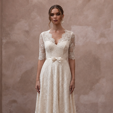 Elegant Cream Lace A-Line Wedding Dress for Post-Wedding Brunch
