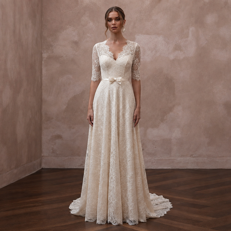 Elegant Cream Lace A-Line Wedding Dress for Post-Wedding Brunch