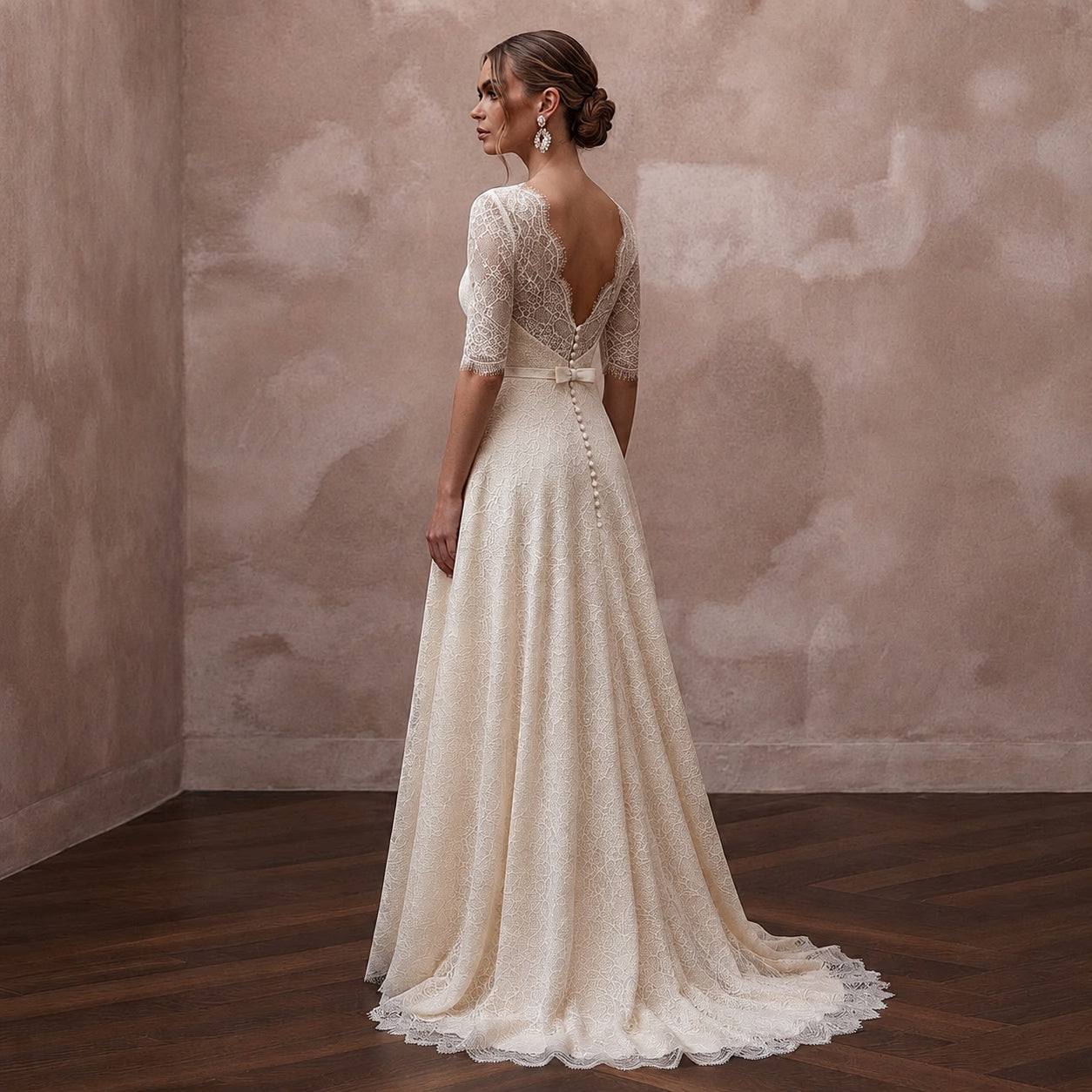 Elegant Cream Lace A-Line Wedding Dress for Post-Wedding Brunch Secondary image