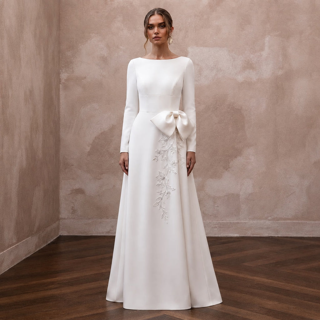 Elegant Crepe A-Line Wedding Dress for a Courthouse Wedding