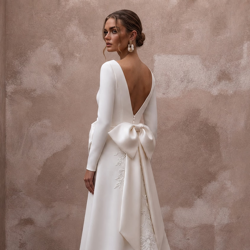 Elegant Crepe A-Line Wedding Dress for a Courthouse Wedding