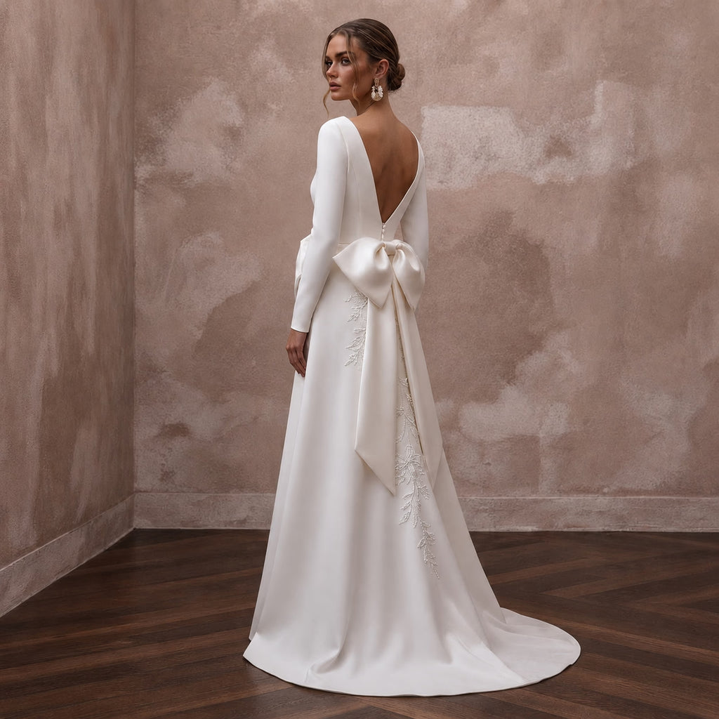 Elegant Crepe A-Line Wedding Dress for a Courthouse Wedding