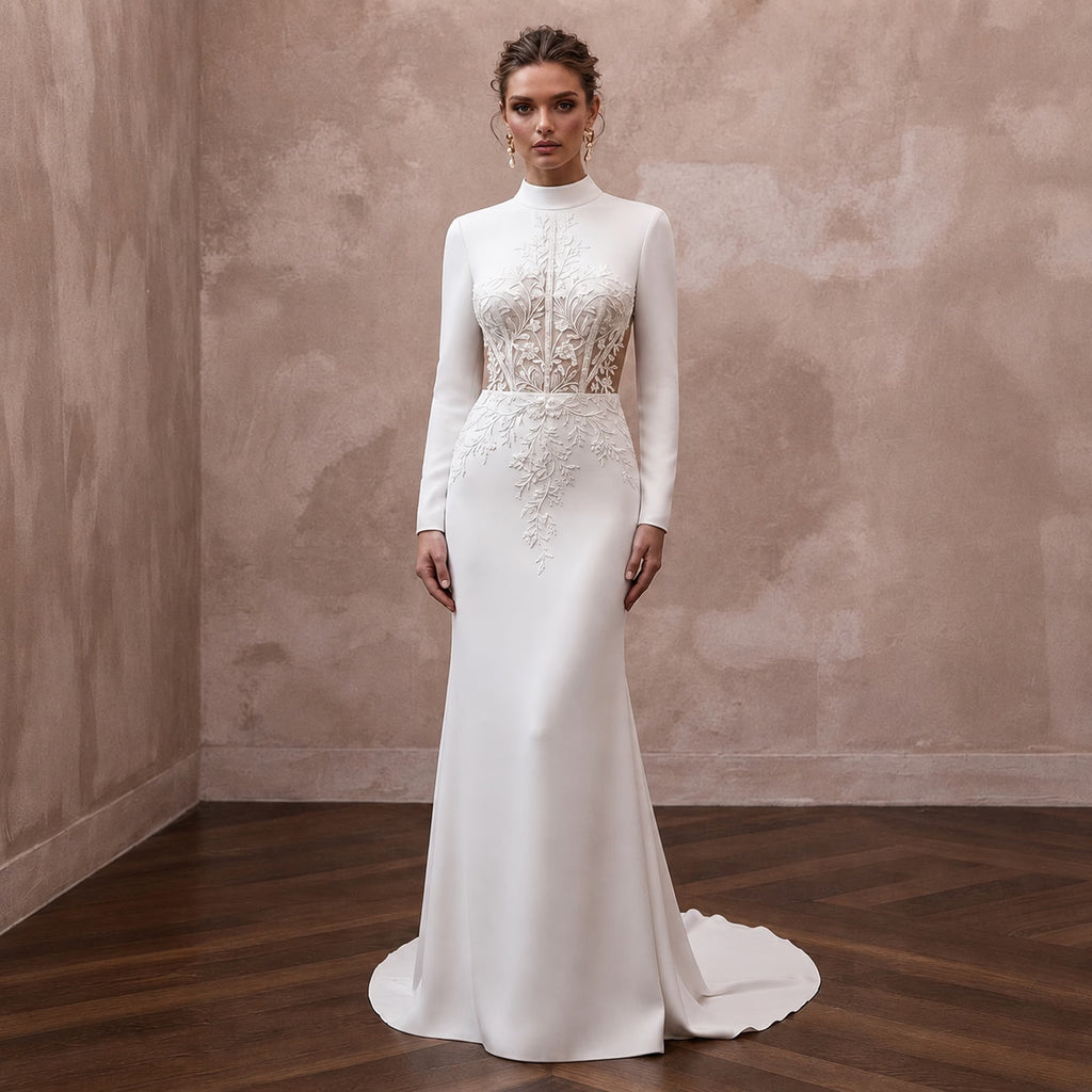 Elegant Crepe Bridal Dress for a Modern Winery Wedding