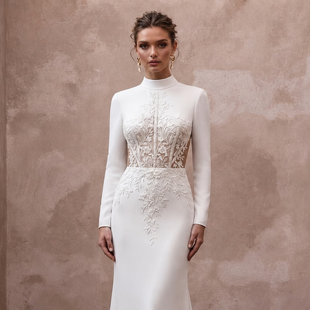 Elegant Crepe Bridal Dress for a Modern Winery Wedding