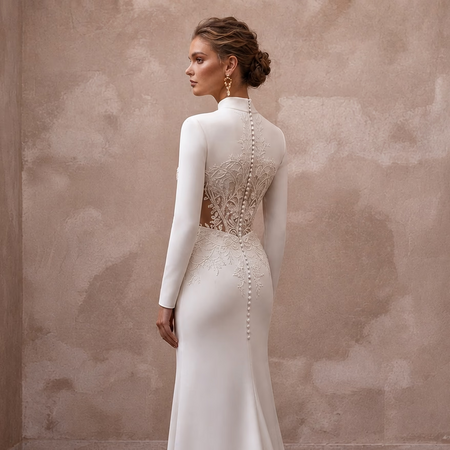 Elegant Crepe Bridal Dress for a Modern Winery Wedding