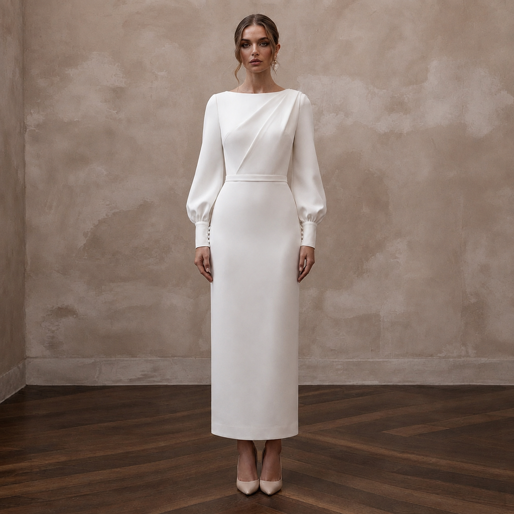 Elegant Crepe Bridal Gown for a Civil Ceremony - Apparel & Accessories > Clothing > Wedding & Bridal Party Dresses > Wedding Dresses - Mignonette Bridal