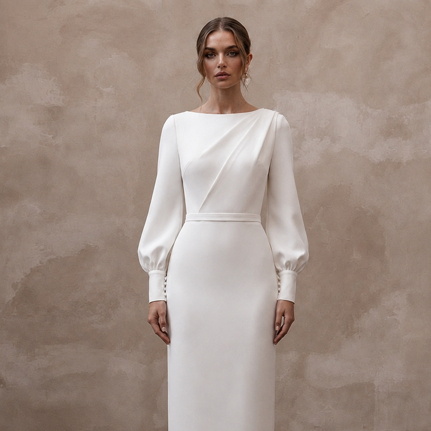 Elegant Crepe Bridal Gown for a Civil Ceremony - Apparel & Accessories > Clothing > Wedding & Bridal Party Dresses > Wedding Dresses - Mignonette Bridal