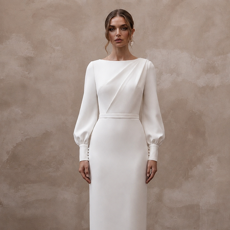 Elegant Crepe Bridal Gown for a Civil Ceremony - Apparel & Accessories > Clothing > Wedding & Bridal Party Dresses > Wedding Dresses - Mignonette Bridal